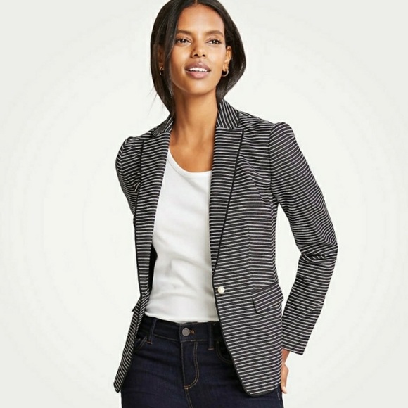 Ann Taylor Jackets & Blazers - Ann Taylor Birdseye Knit Striped Pearl Blazer 4